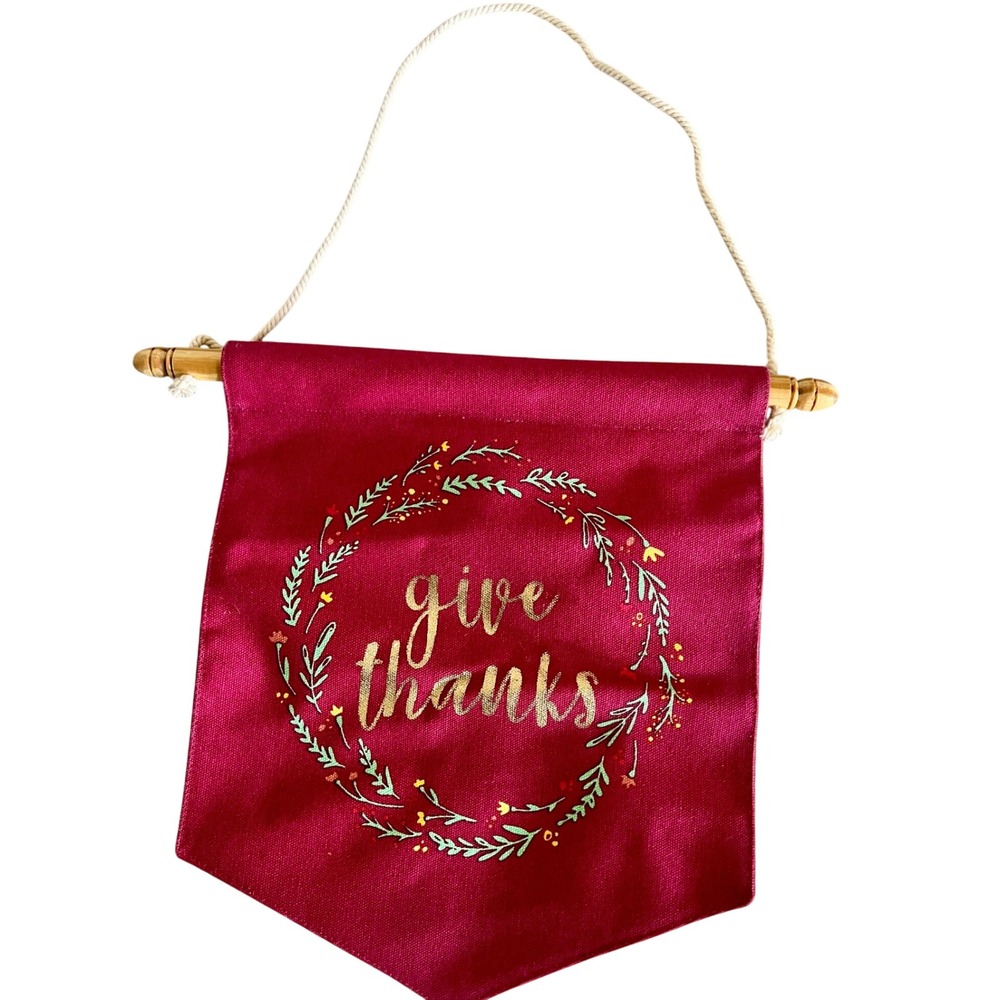 Paper Source Give Thanks Pennant Red NEW Thanksgiving Floral Wreath Banner